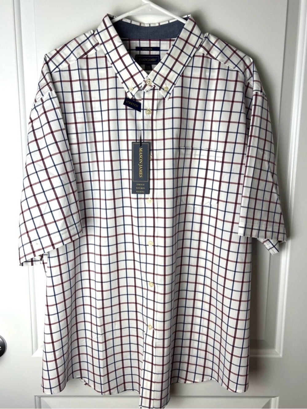 madison james White Short-Sleeve Check Button-Down Shirt with Red & Navy